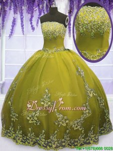 Attractive Spring and Summer and Fall and Winter Tulle Sleeveless Floor Length Quinceanera Gown andAppliques