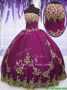 Fuchsia Sleeveless Appliques Floor Length 15 Quinceanera Dress