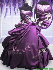 Exquisite Purple Vestidos de Quinceanera Military Ball and Sweet 16 and Quinceanera and For withAppliques and Pick Ups Strapless Sleeveless Lace Up