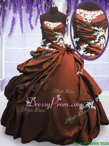 Admirable Brown 15th Birthday Dress Military Ball and Sweet 16 and Quinceanera and For withAppliques and Pick Ups Strapless Sleeveless Lace Up