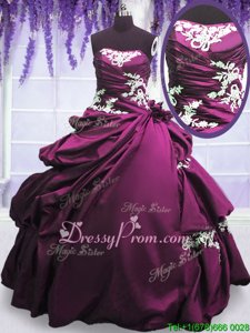 Shining Floor Length Lace Up Quinceanera Dresses Purple and In forMilitary Ball and Sweet 16 and Quinceanera withAppliques and Pick Ups