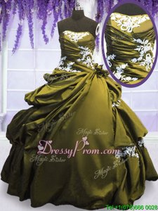 Charming Olive Green Sleeveless Taffeta Lace Up Sweet 16 Dress forMilitary Ball and Sweet 16 and Quinceanera