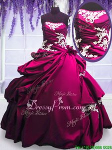 Fancy Fuchsia Lace Up Strapless Embroidery and Pick Ups Quinceanera Gowns Taffeta Sleeveless