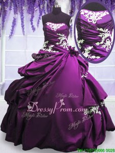 Flare Sleeveless Floor Length Appliques and Pick Ups Lace Up Sweet 16 Quinceanera Dress with Purple