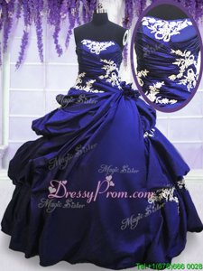 Fashion Strapless Sleeveless Taffeta Quinceanera Gown Appliques and Pick Ups Lace Up