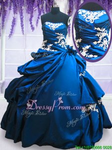 Super Floor Length Royal Blue Quince Ball Gowns Strapless Sleeveless Lace Up