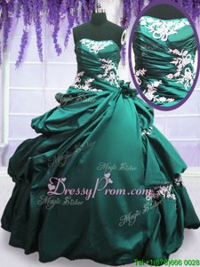 Captivating Spring and Summer and Fall and Winter Taffeta Sleeveless Floor Length Quinceanera Dresses andAppliques and Pick Ups