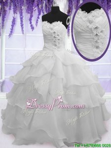 Floor Length Lace Up Quinceanera Gowns Silver and In forMilitary Ball and Sweet 16 and Quinceanera withBeading and Ruffled Layers