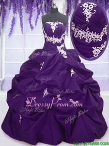 Discount Purple Sweetheart Lace Up Appliques and Pick Ups Quinceanera Gowns Sleeveless