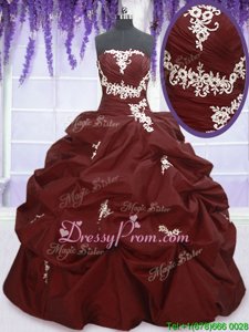 Floor Length Burgundy Sweet 16 Dress Strapless Sleeveless Lace Up