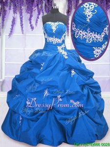 Pretty Floor Length Lace Up Sweet 16 Dresses Blue and In forMilitary Ball and Sweet 16 and Quinceanera withAppliques and Pick Ups