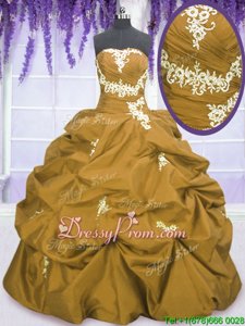 Glorious Olive Green Strapless Neckline Appliques and Pick Ups Ball Gown Prom Dress Sleeveless Lace Up