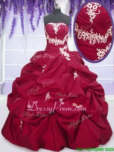 Fuchsia Taffeta Lace Up 15th Birthday Dress Sleeveless Floor Length Appliques and Pick Ups