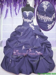 Adorable Lavender Taffeta Lace Up 15 Quinceanera Dress Sleeveless Floor Length Appliques and Pick Ups