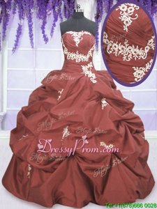 Most Popular Rust Red Quinceanera Dresses Military Ball and Sweet 16 and Quinceanera and For withAppliques and Pick Ups Strapless Sleeveless Lace Up