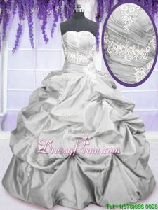 Flirting Sleeveless Floor Length Embroidery and Pick Ups Lace Up 15 Quinceanera Dress with Silver
