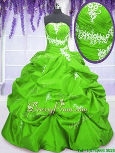 Fantastic Spring Green Sleeveless Floor Length Appliques and Pick Ups Lace Up Sweet 16 Quinceanera Dress