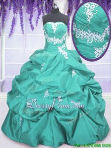 Gorgeous Aqua Blue Ball Gowns Appliques and Ruching and Pick Ups Vestidos de Quinceanera Lace Up Taffeta Sleeveless Floor Length