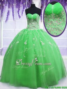 Comfortable Sleeveless Floor Length Beading and Embroidery Lace Up Quinceanera Gown with Spring Green