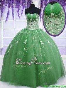 Modest Green Sleeveless Floor Length Beading Zipper 15 Quinceanera Dress