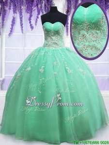 Exceptional Organza Sweetheart Sleeveless Zipper Beading and Embroidery Quinceanera Dresses inApple Green