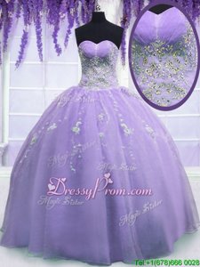 Custom Made Sleeveless Organza Floor Length Zipper Sweet 16 Dresses inLavender forSpring and Summer and Fall and Winter withBeading