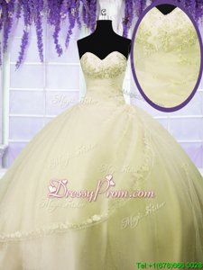 Latest Light Yellow Sweetheart Neckline Appliques Quinceanera Dresses Sleeveless Lace Up