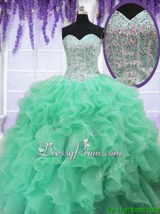 Cute Organza Sweetheart Sleeveless Lace Up Ruffles and Sequins 15 Quinceanera Dress inApple Green