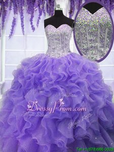 New Style Sweetheart Sleeveless Organza Vestidos de Quinceanera Ruffles and Sequins Lace Up