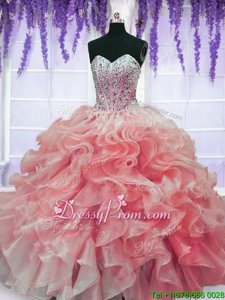 Custom Fit Sleeveless Lace Up Floor Length Beading and Ruffles Quinceanera Dresses