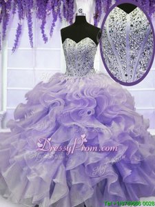 Beautiful Spring and Summer and Fall and Winter Organza Sleeveless Floor Length 15th Birthday Dress andBeading and Ruffles