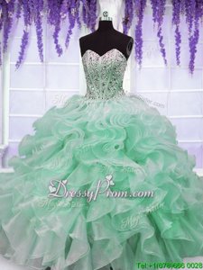 Customized Apple Green Sleeveless Beading and Ruffles Floor Length 15th Birthday Dress