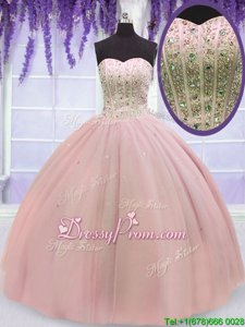 Perfect Baby Pink Sweetheart Lace Up Beading Quinceanera Dresses Sleeveless
