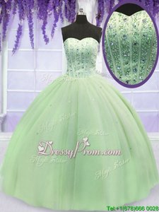 Cute Yellow Green Sweetheart Lace Up Beading Sweet 16 Dress Sleeveless