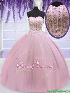 Colorful Sweetheart Sleeveless Lace Up Sweet 16 Dress Baby Pink Tulle