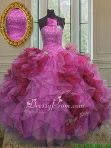 Sweet Ruffles and Sequins Quinceanera Gowns Multi-color Lace Up Sleeveless Floor Length