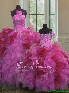 Dynamic Floor Length Lace Up Quinceanera Dress Multi-color and In forMilitary Ball and Sweet 16 and Quinceanera withBeading and Ruffles