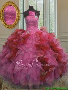 Elegant Multi-color Organza Lace Up 15 Quinceanera Dress Sleeveless Floor Length Beading and Ruffles