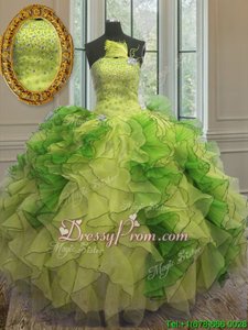 Graceful Multi-color Strapless Lace Up Beading and Ruffles Quinceanera Dress Sleeveless