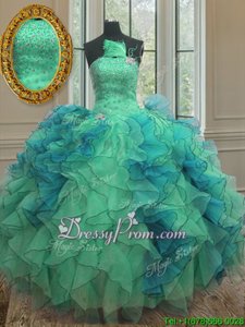Discount Multi-color Lace Up Strapless Beading and Ruffles Sweet 16 Quinceanera Dress Organza Sleeveless