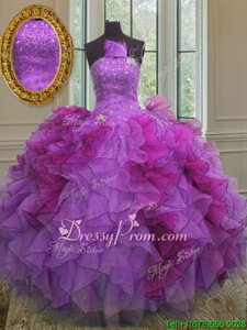 Popular Sleeveless Lace Up Floor Length Beading and Ruffles Quinceanera Gowns