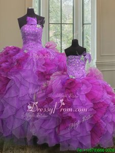 Dazzling Multi-color Strapless Neckline Beading and Ruffles Quinceanera Gowns Sleeveless Lace Up