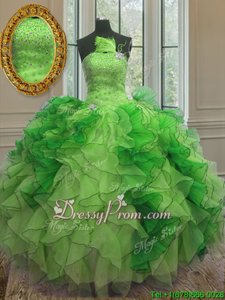 Cheap Strapless Sleeveless Quinceanera Gown Floor Length Beading and Ruffles Multi-color Organza