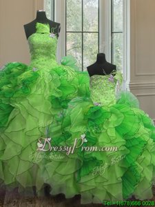 Ideal Ball Gowns Sweet 16 Dresses Multi-color Strapless Organza Sleeveless Floor Length Lace Up