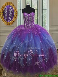 Attractive Multi-color Sleeveless Beading and Ruffles and Sequins Floor Length Sweet 16 Dresses