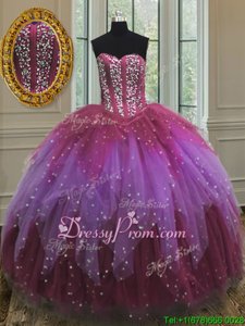 Edgy Beading and Ruffles and Sequins Quinceanera Dress Multi-color Lace Up Sleeveless Floor Length