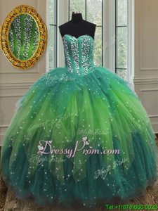 Suitable Multi-color Sleeveless Tulle Lace Up Quince Ball Gowns forMilitary Ball and Sweet 16 and Quinceanera
