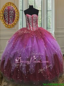 Smart Multi-color Sleeveless Tulle Lace Up Quince Ball Gowns forMilitary Ball and Sweet 16 and Quinceanera
