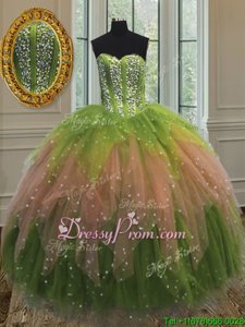 Shining Ball Gowns Sweet 16 Quinceanera Dress Multi-color Sweetheart Tulle Sleeveless Floor Length Lace Up