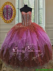 Captivating Sweetheart Sleeveless Lace Up Quinceanera Gowns Multi-color Tulle
